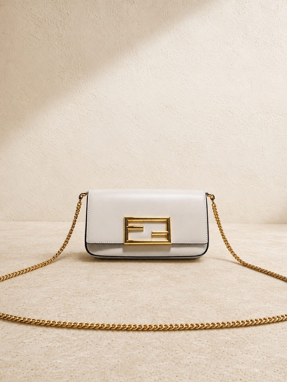 Fendi Smooth White Calfskin Purse with Gold FF Chain